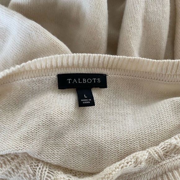 Talbots Woman’s Cream Cable Knit Lambswool Sweater Size Large - Picture 6 of 8